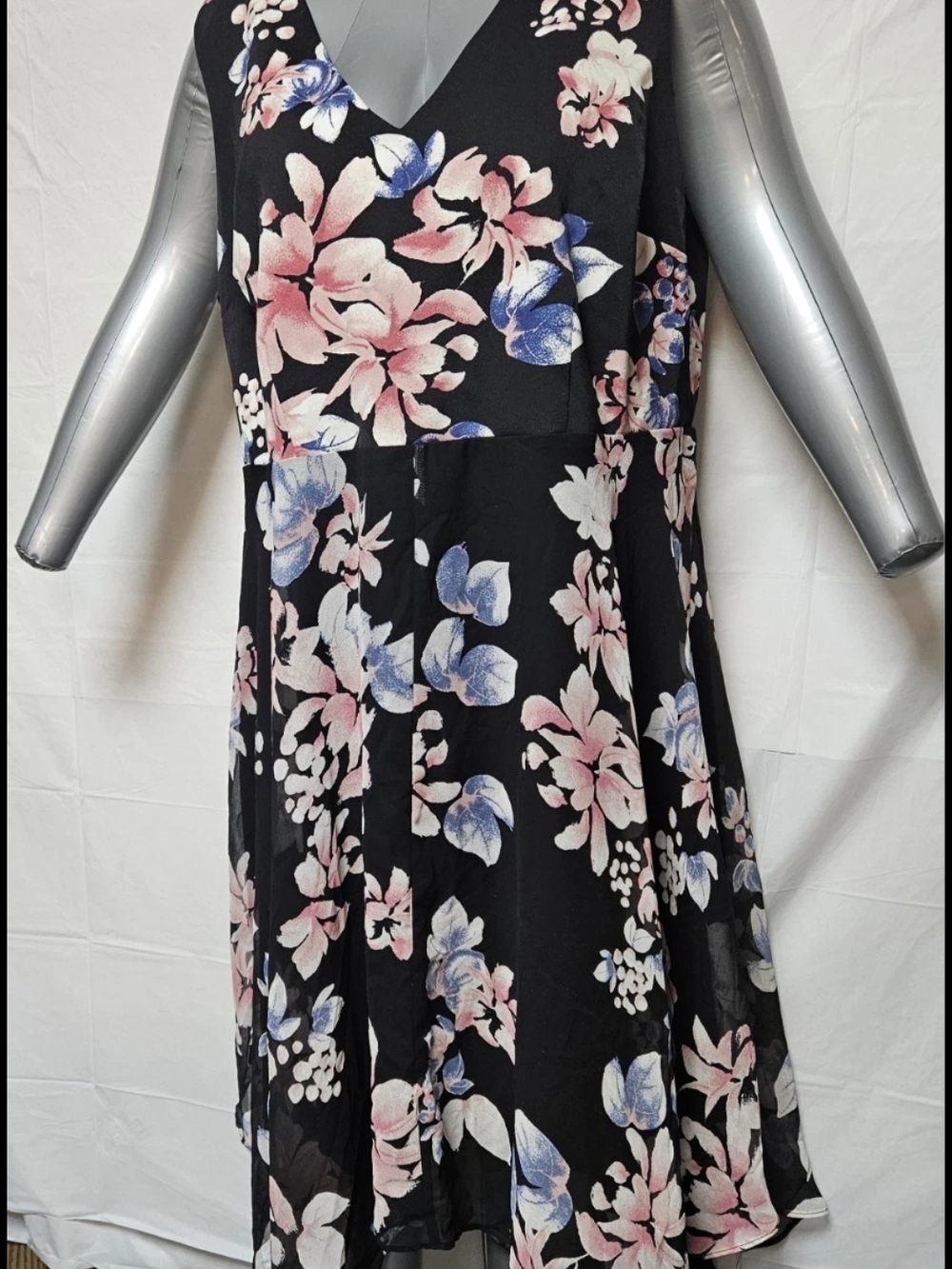 Lane Bryant Black Dress with Pink and Blue Floral Detail